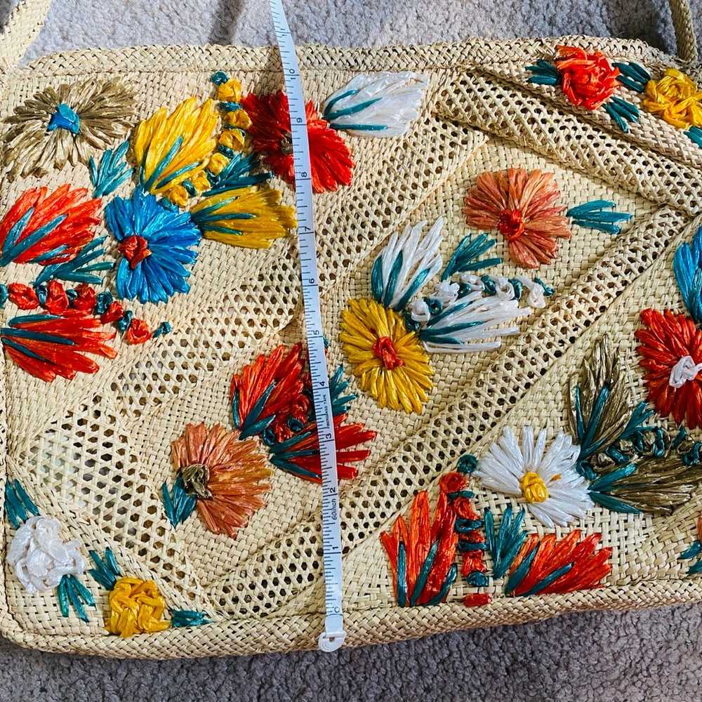 Vintage Jamaica Raffia Floral Embroidery Straw Ba… - image 3