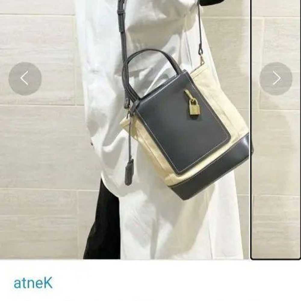 Atenk Tote Bag Shoulder Bag 2-way Navy × White Ca… - image 12