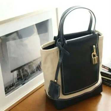 Atenk Tote Bag Shoulder Bag 2-way Navy × White Ca… - image 1