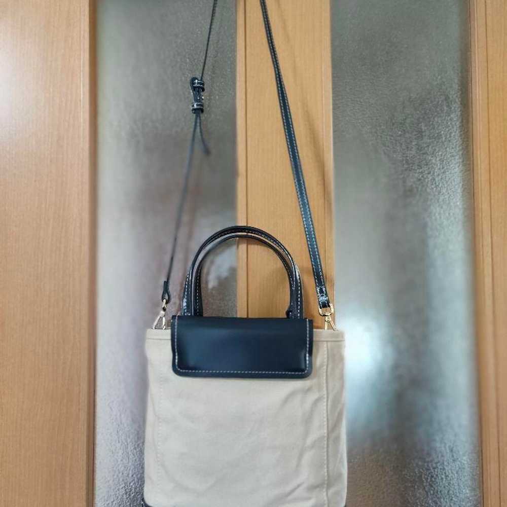 Atenk Tote Bag Shoulder Bag 2-way Navy × White Ca… - image 9