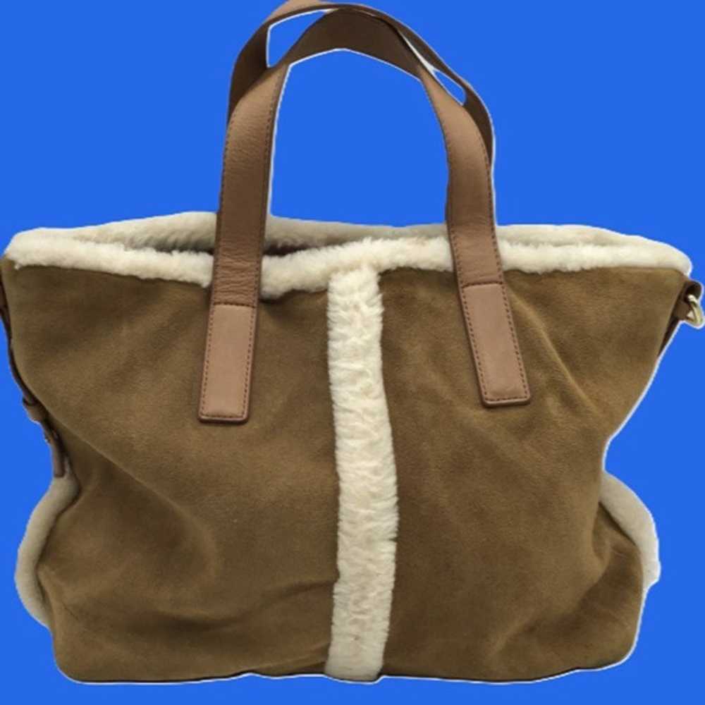 UGG Shoulder Bag Brown Suede White Wool Trim 3 Se… - image 1