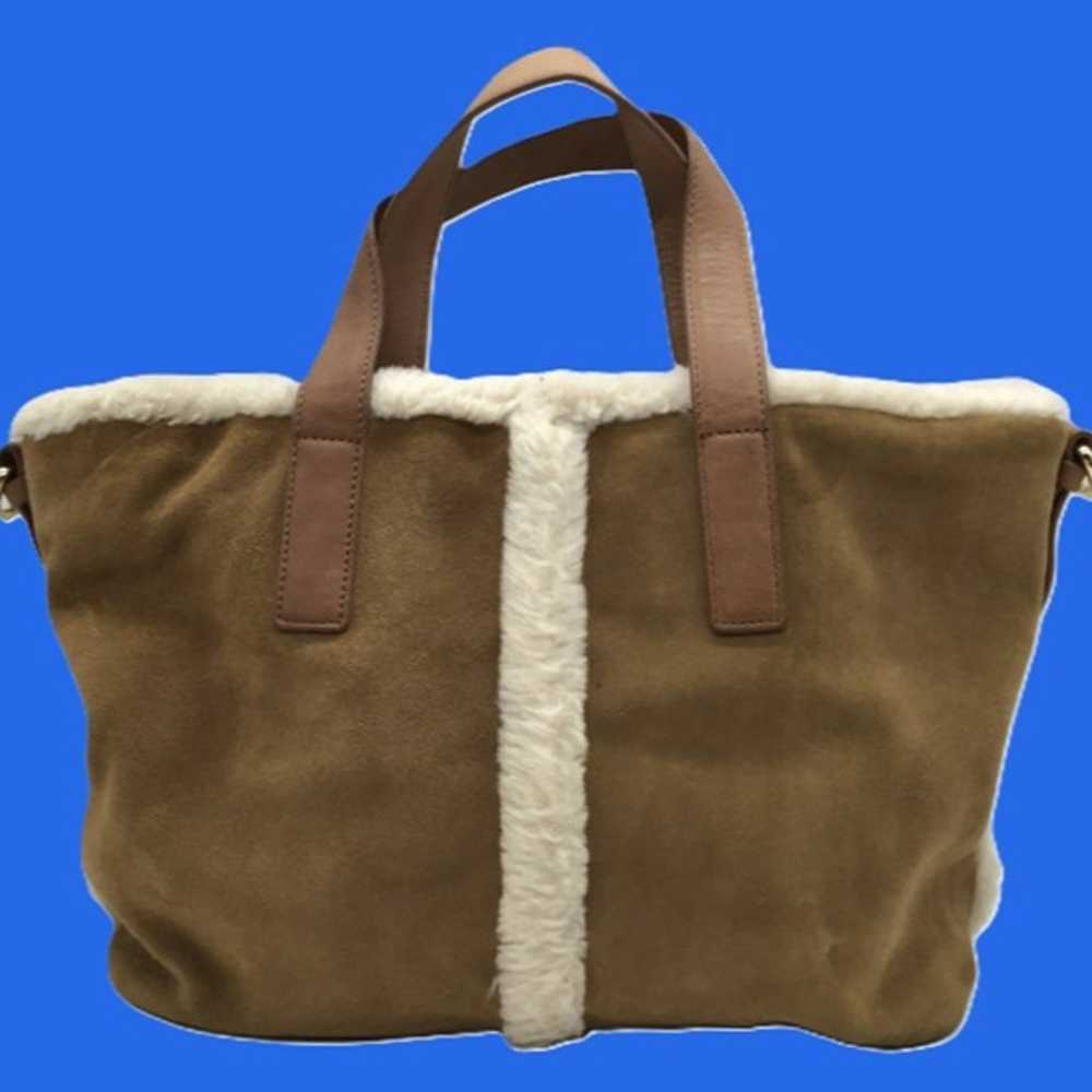 UGG Shoulder Bag Brown Suede White Wool Trim 3 Se… - image 2