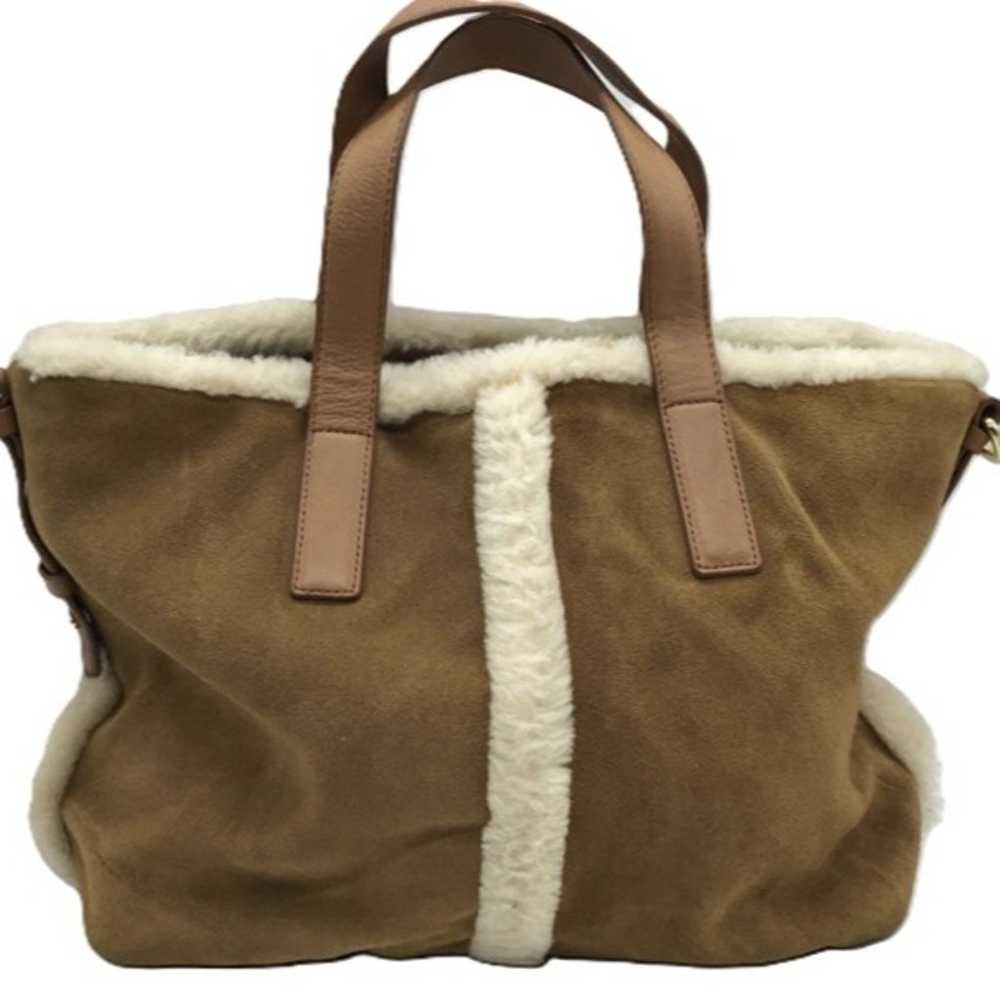 UGG Shoulder Bag Brown Suede White Wool Trim 3 Se… - image 3