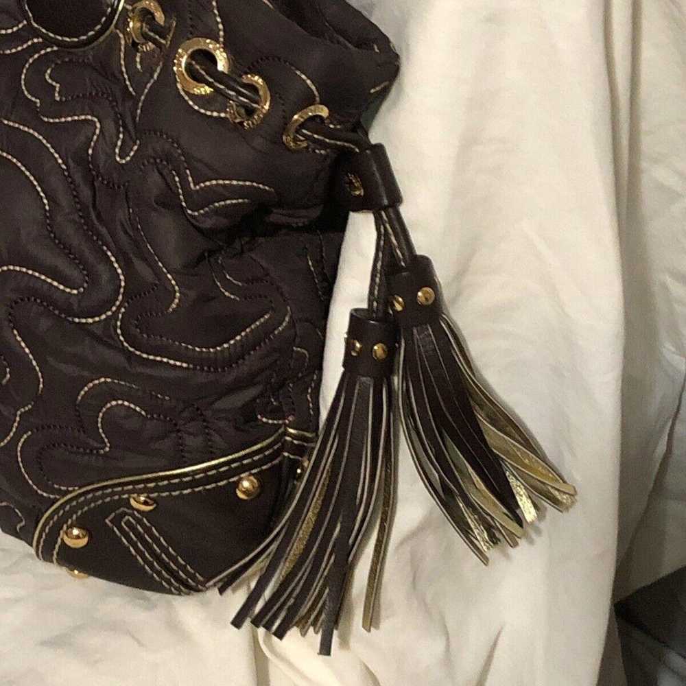 Rare TOUS Quilted Brown Drawstring Tassel Metalli… - image 4