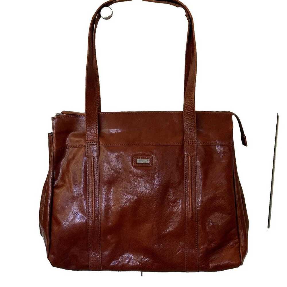 Spikes & Sparrow Cognac Brown Leather Bag Laptop … - image 1