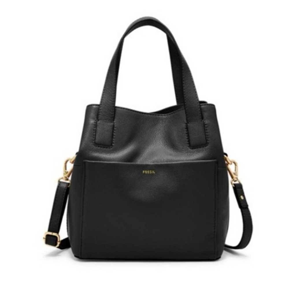 FOSSIL Black Leather Darby Satchel Convertible Sm… - image 1