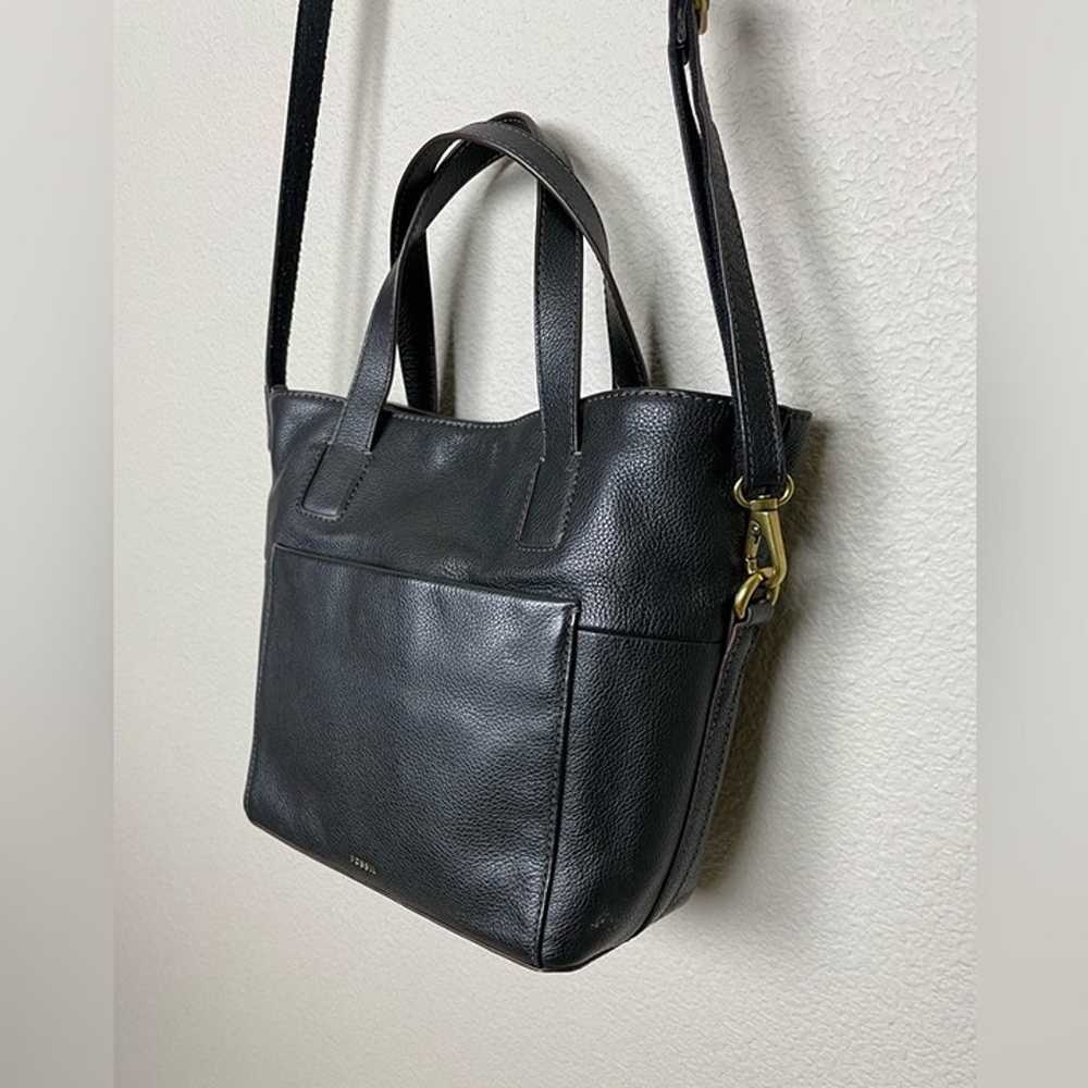 FOSSIL Black Leather Darby Satchel Convertible Sm… - image 2