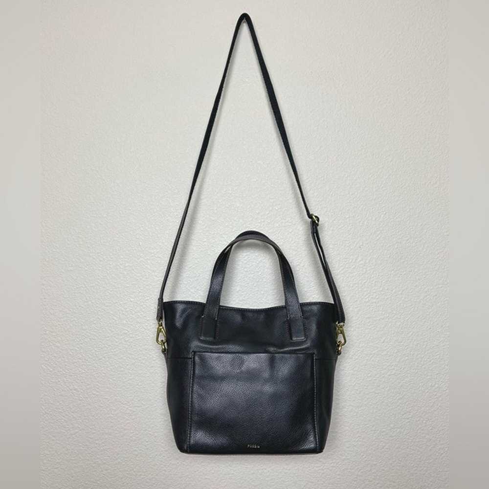 FOSSIL Black Leather Darby Satchel Convertible Sm… - image 3