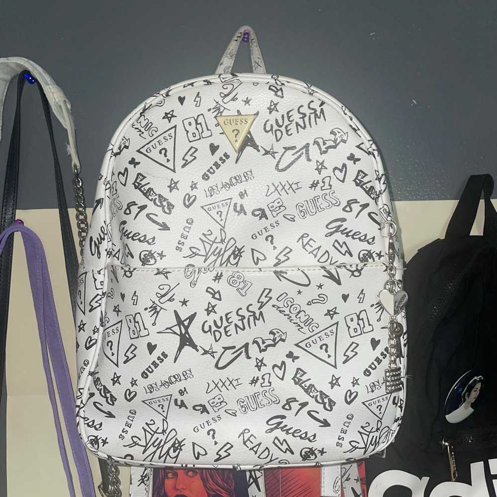 GUESS Lucianna Black White Logo Graffiti BackPack - image 1