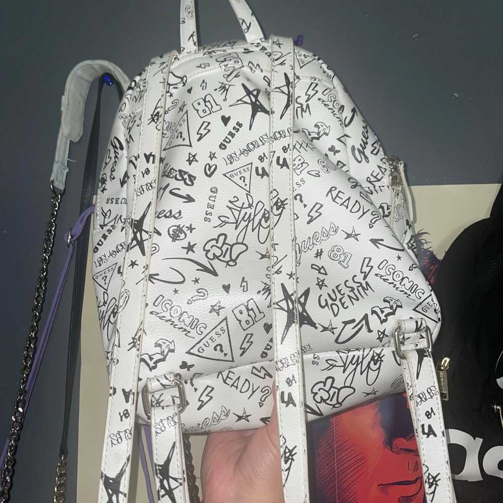 GUESS Lucianna Black White Logo Graffiti BackPack - image 2