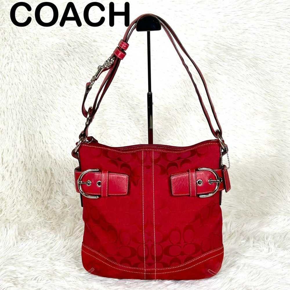 COACH Signature Shoulder Bag Canvas x Suede RED - image 1