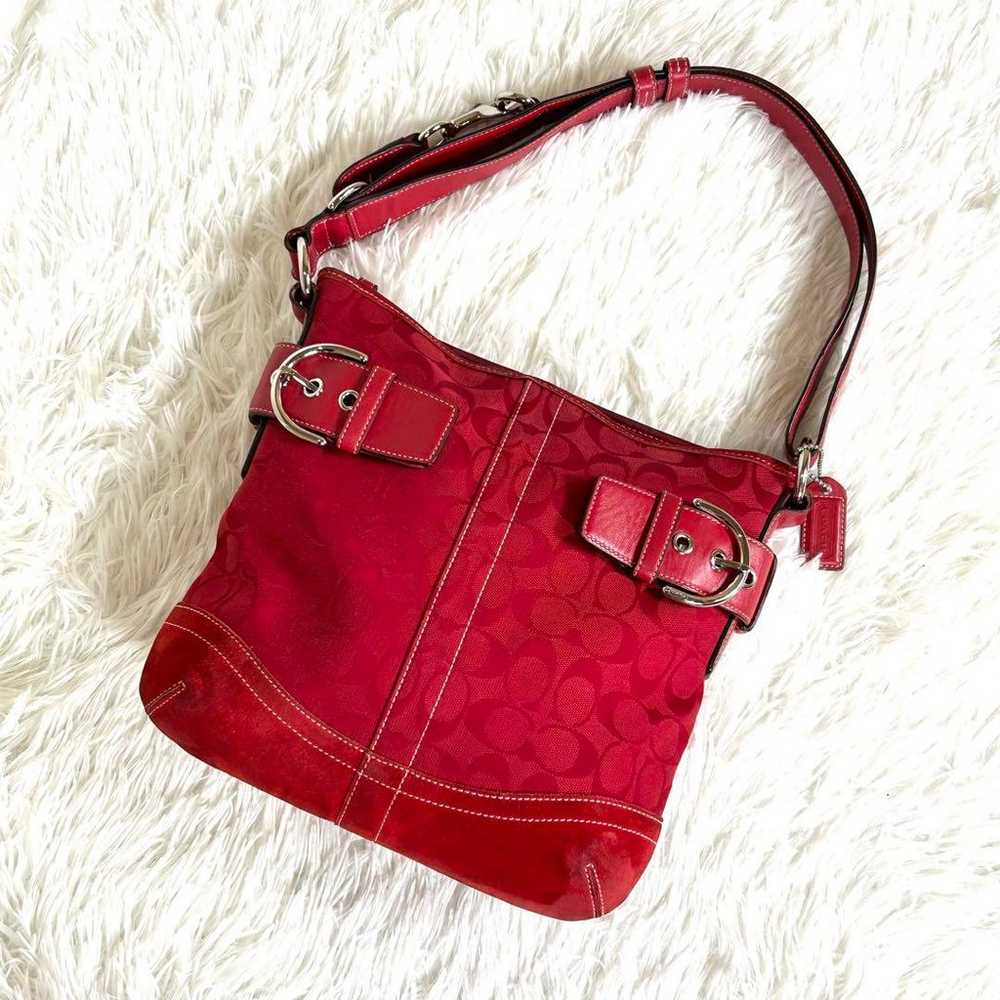 COACH Signature Shoulder Bag Canvas x Suede RED - image 2