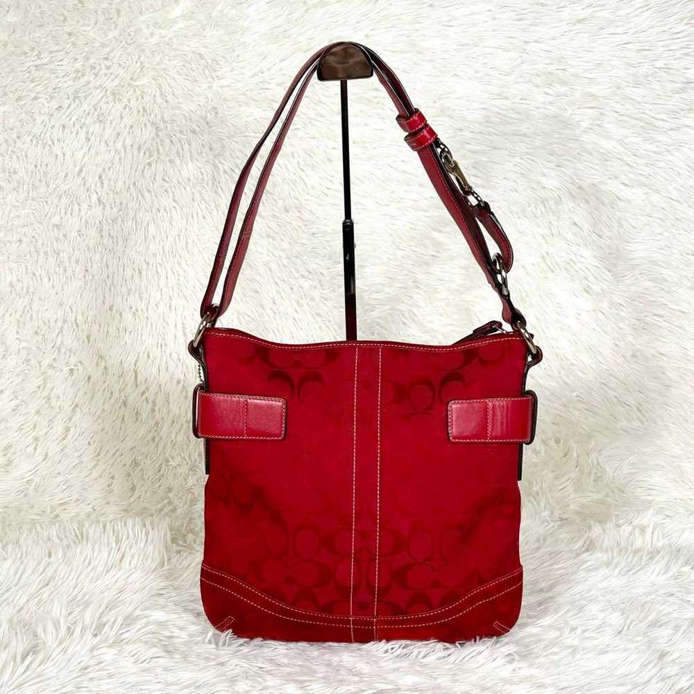 COACH Signature Shoulder Bag Canvas x Suede RED - image 3