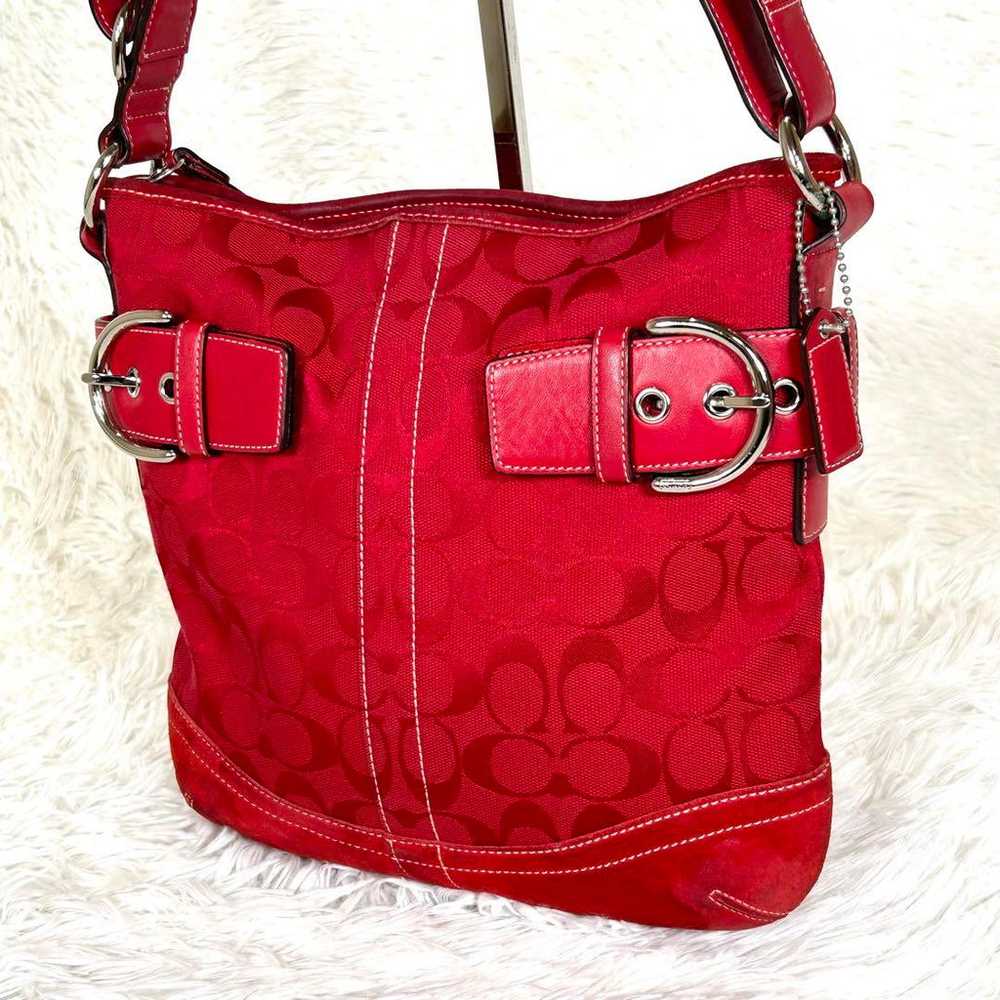 COACH Signature Shoulder Bag Canvas x Suede RED - image 4