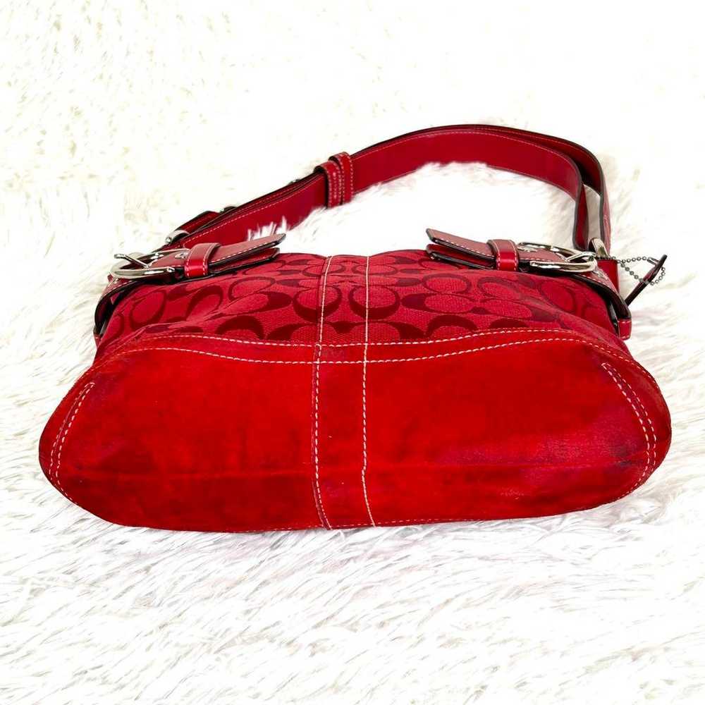 COACH Signature Shoulder Bag Canvas x Suede RED - image 8