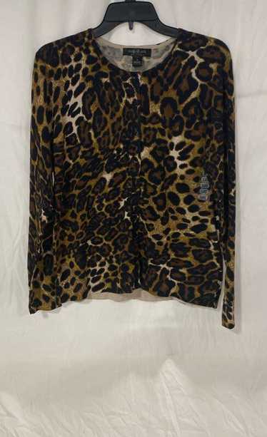 NWT August Silk Womens Brown Leopard Print Long Sl