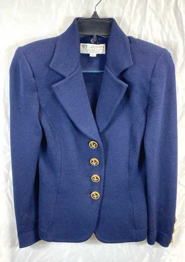 St John Women Blue Knitted Blazer Sz 2