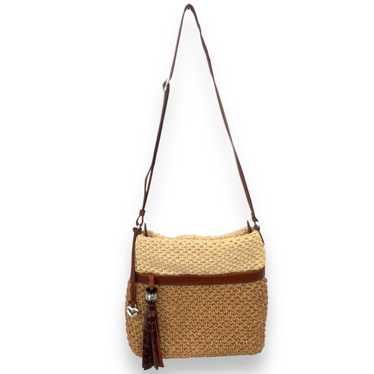 Brighton brown tan woven straw leather crossbody s