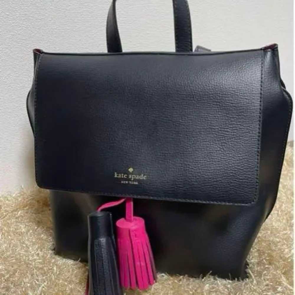 Kate Spade black leather backpack with tassel - image 1