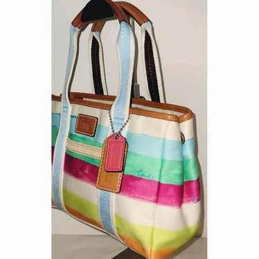 Coach Hampton Watercolor Stripe Coin/Keychain Purse Bag cheapest Tote Set