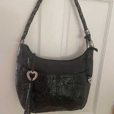 Brighton Barbados Black Croc Embossed Hobo leather