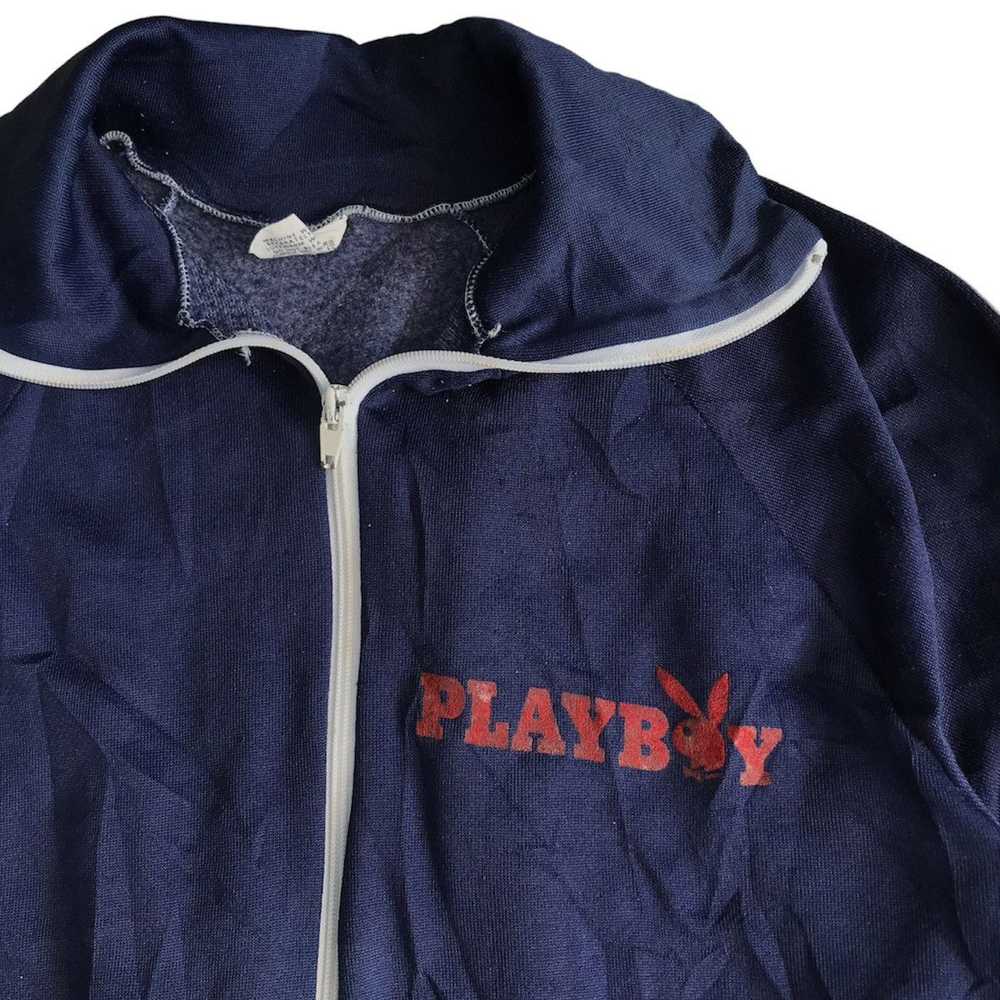 VINTAGE PLAYBOY BUNNY ZIP UP TRACK JACKET Blue Wh… - image 2