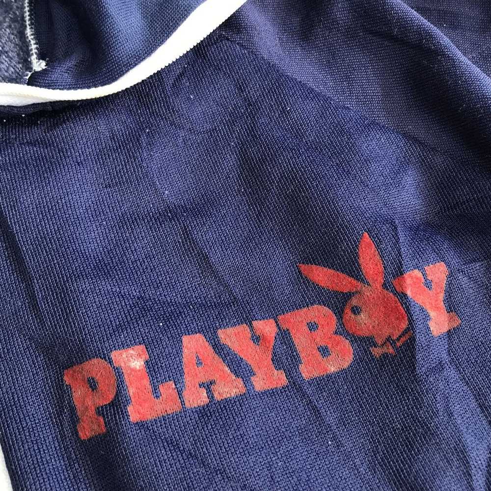 VINTAGE PLAYBOY BUNNY ZIP UP TRACK JACKET Blue Wh… - image 3