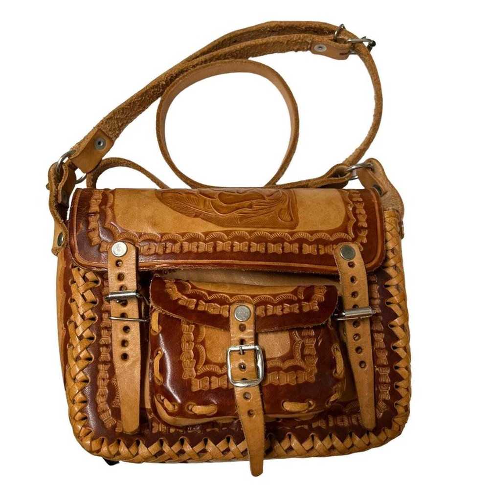 Vintage Hand Tooled Brown Leather 70s Mexico Mexi… - image 1