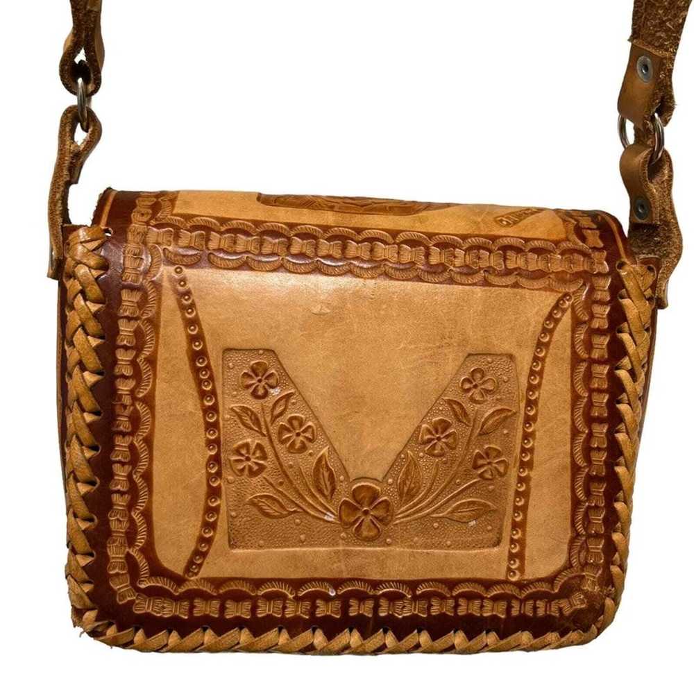 Vintage Hand Tooled Brown Leather 70s Mexico Mexi… - image 3