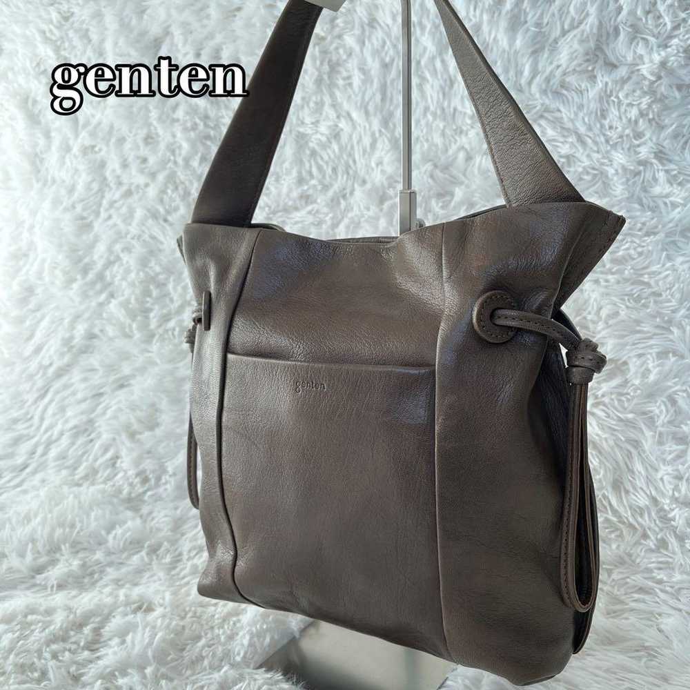 genten Drawstring Tote Bag One-Shoulder Handbag S… - image 1