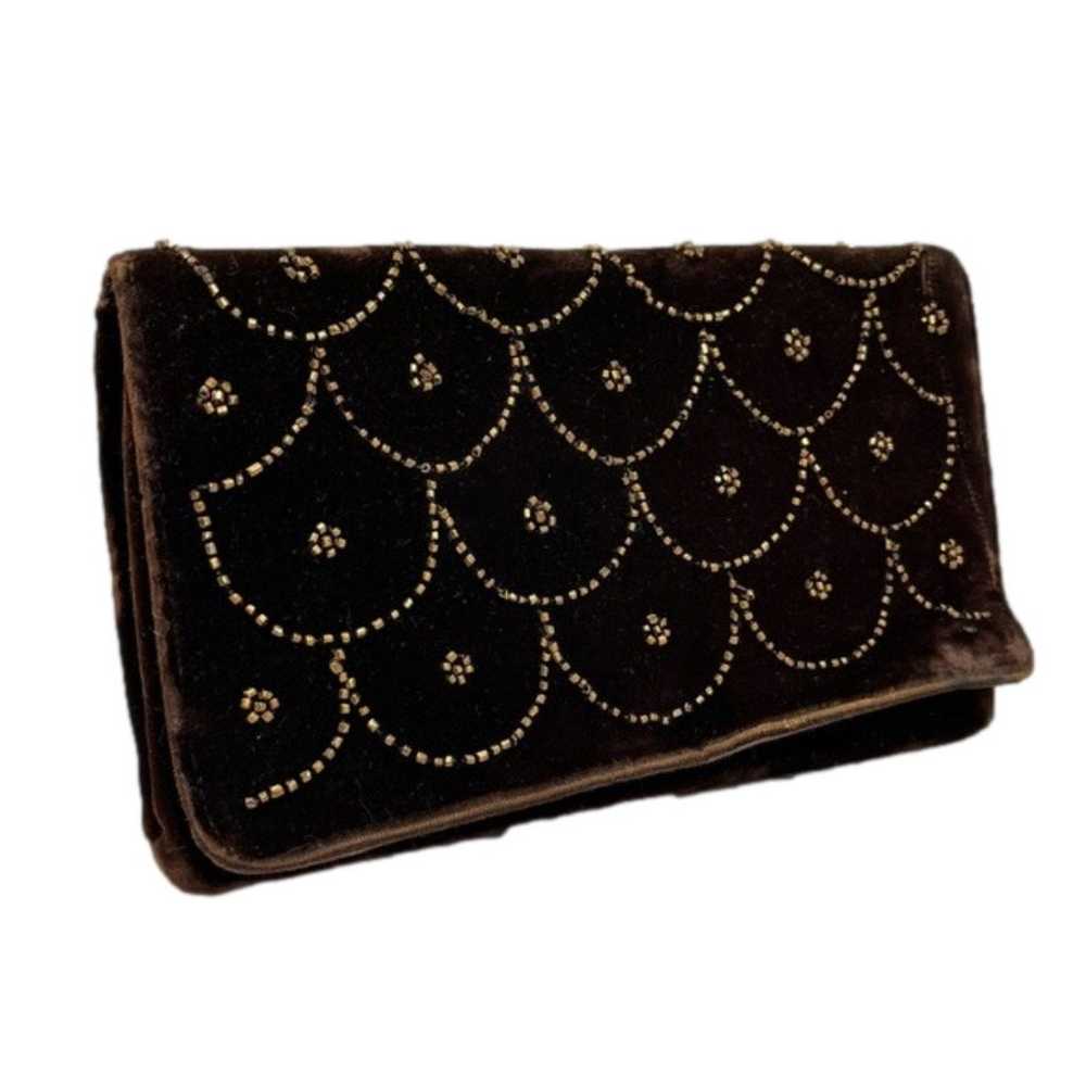 Vintage Soure Velour Evening Purse Clutch Beaded … - image 1