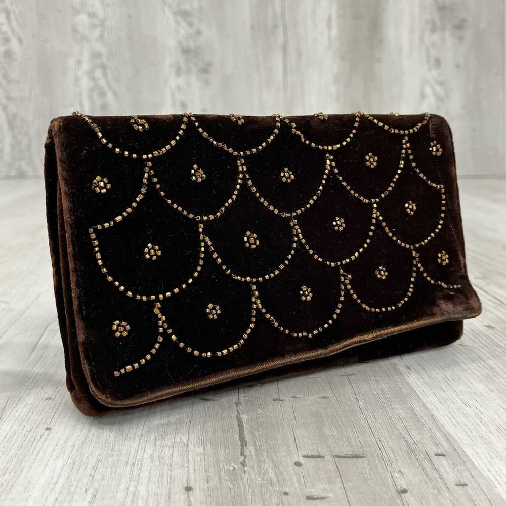 Vintage Soure Velour Evening Purse Clutch Beaded … - image 2