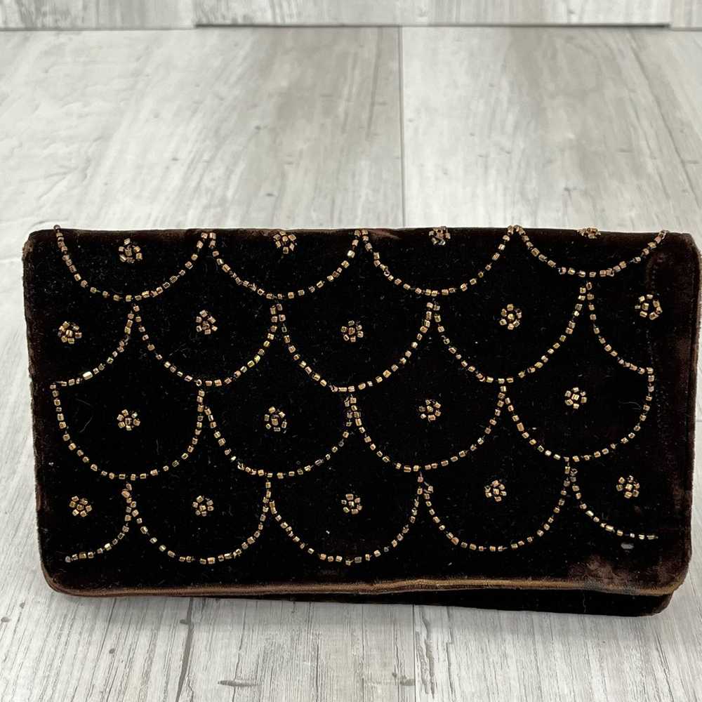 Vintage Soure Velour Evening Purse Clutch Beaded … - image 3