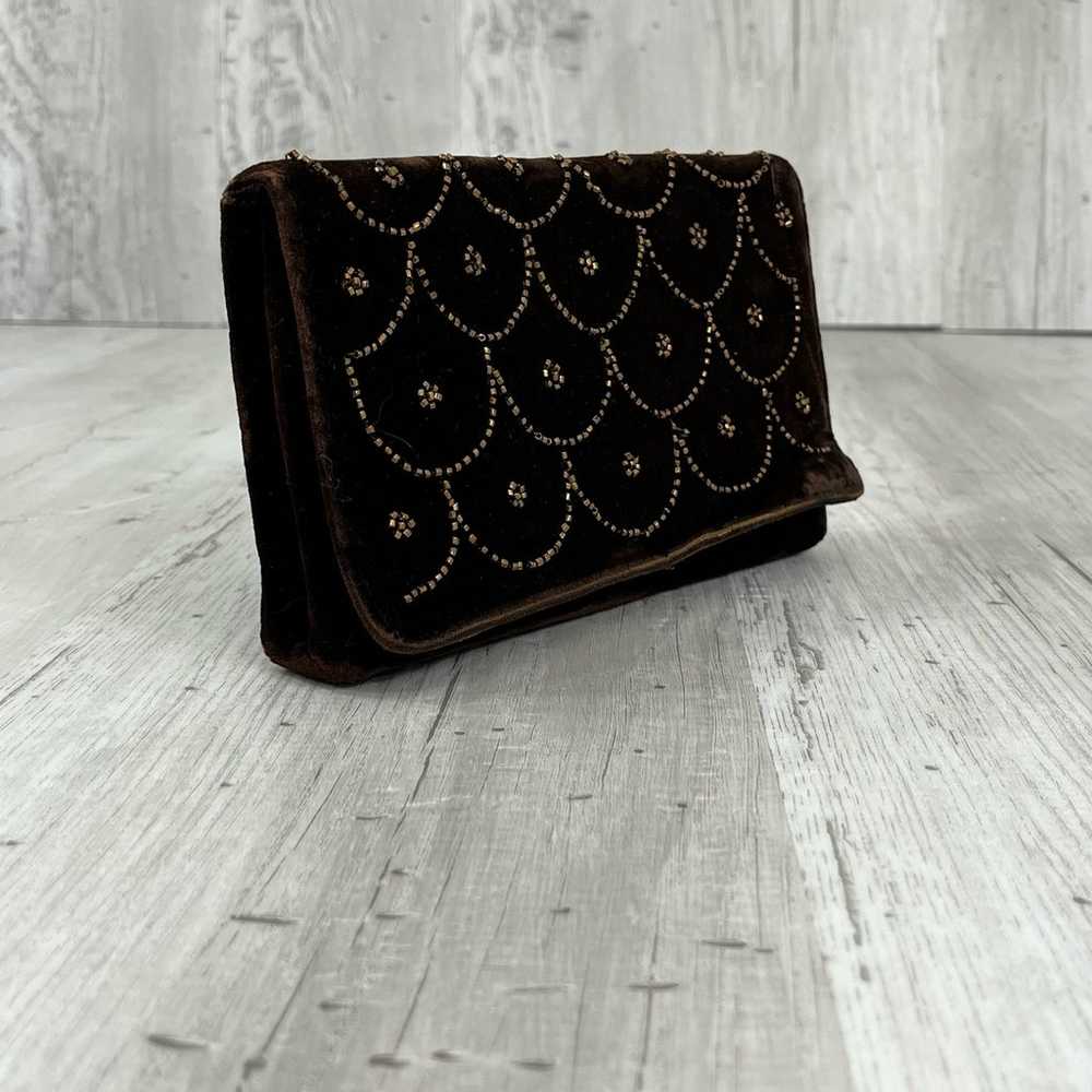 Vintage Soure Velour Evening Purse Clutch Beaded … - image 9