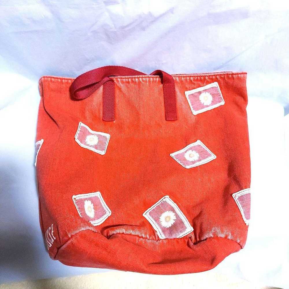 Pink House Bucket Tote Bag Red Denim Fabric - image 5