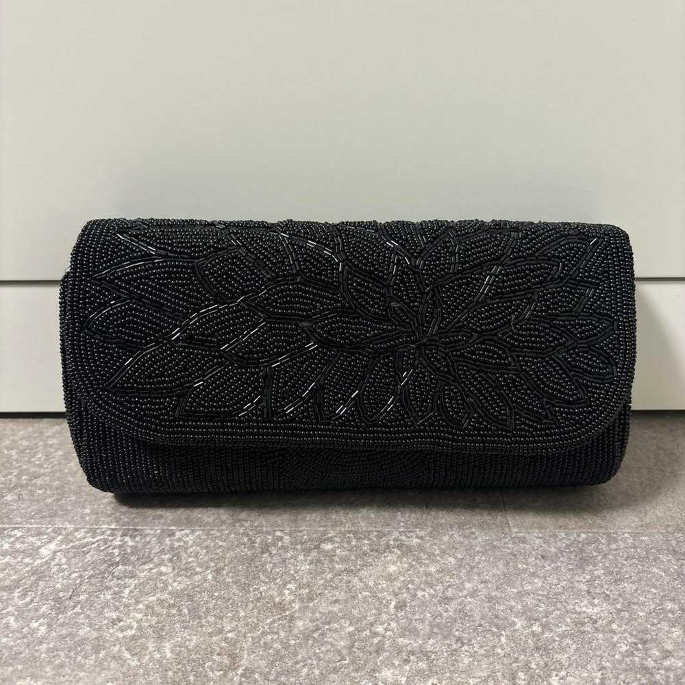 【Vintage】Black Beaded Floral Pattern Party Bag - image 1