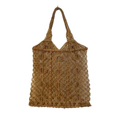 Vintage Woven Crochet Jute Brown Tote Bag Shopper… - image 1