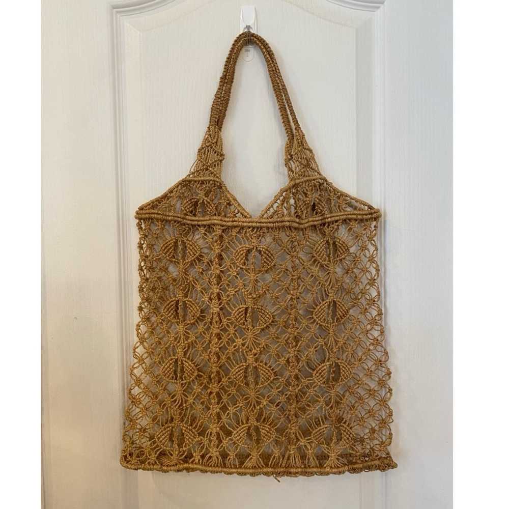 Vintage Woven Crochet Jute Brown Tote Bag Shopper… - image 2