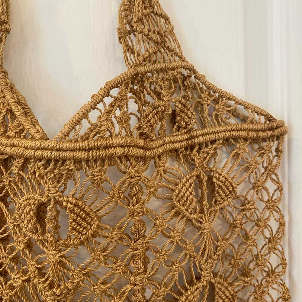 Vintage Woven Crochet Jute Brown Tote Bag Shopper… - image 4