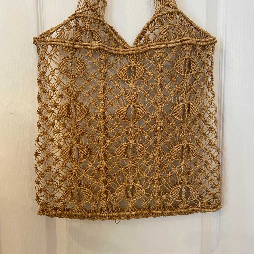 Vintage Woven Crochet Jute Brown Tote Bag Shopper… - image 5