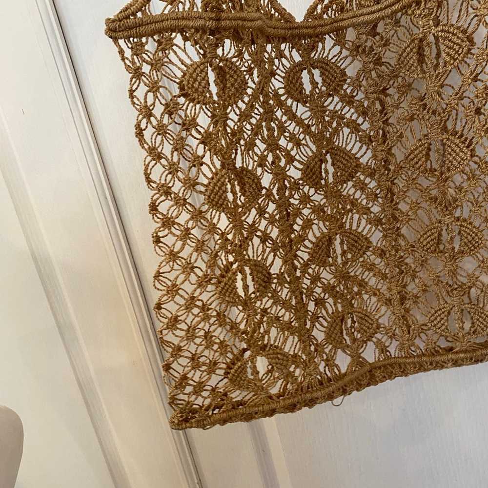 Vintage Woven Crochet Jute Brown Tote Bag Shopper… - image 8