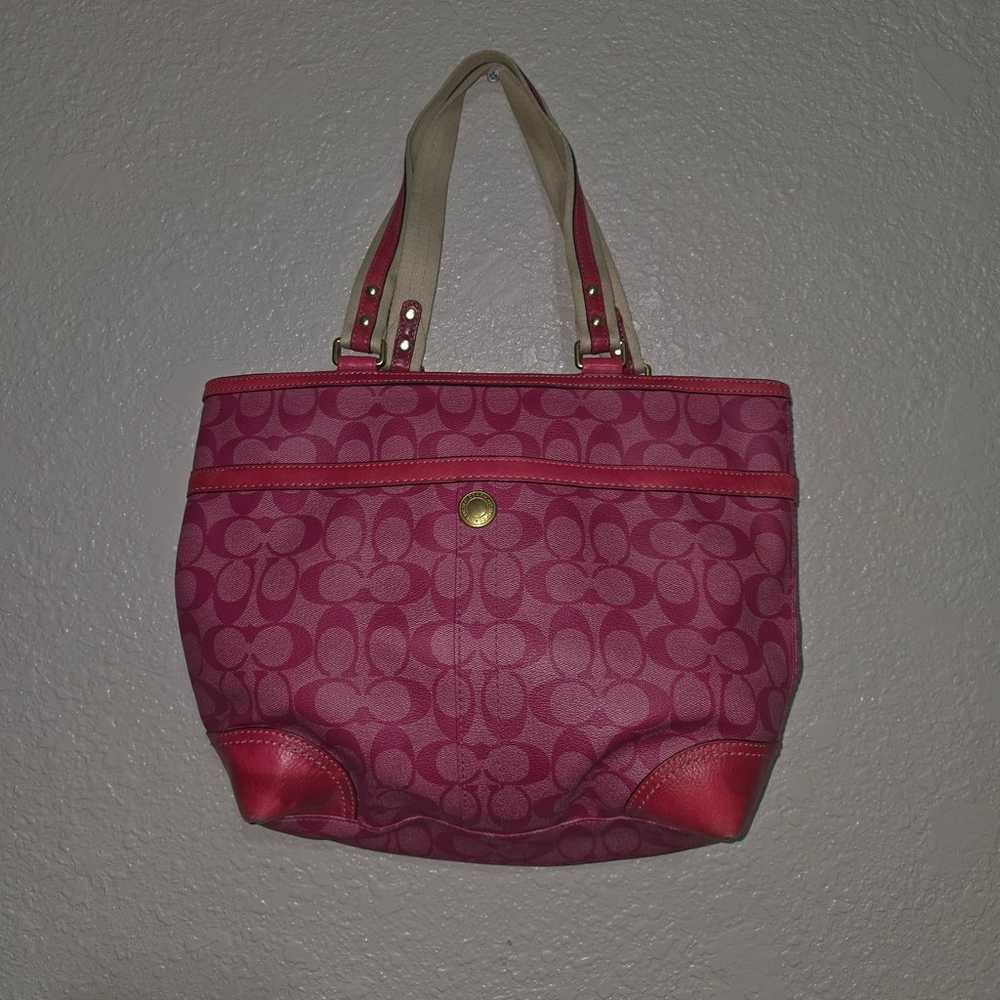 Pink Leather and Canvas Coach Tote Purse - image 4