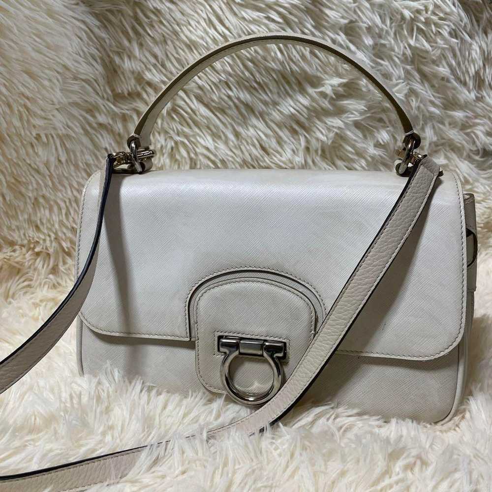 Ferragamo 2way Shoulder Bag White Leather Gancini - image 1