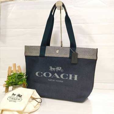 Unused Coach Denim Tote Bag Large Capacity Big Log