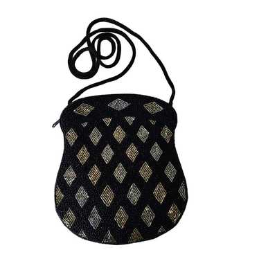 Vintage Black Jet Beaded Evening Bag Crossbody Di… - image 1