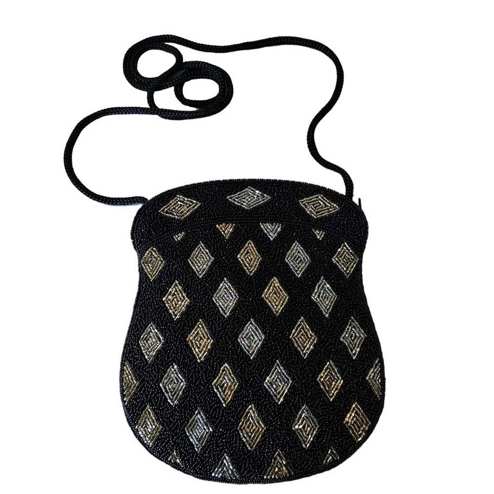 Vintage Black Jet Beaded Evening Bag Crossbody Di… - image 2