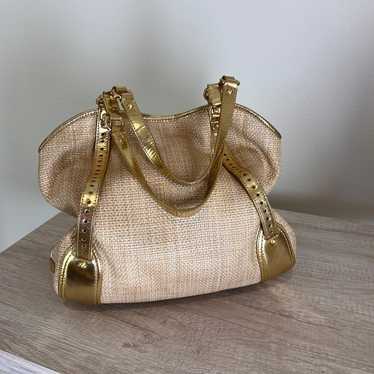 Cole Haan woven Raffia straw shoulder bag with go… - image 1