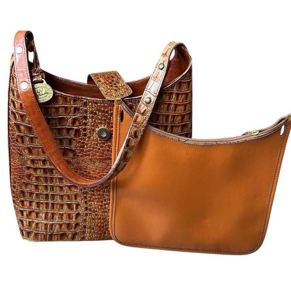 BRAHMIN Croc Embossed Toasted Almond Leather Shou… - image 2