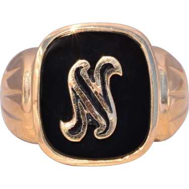 Onyx and Enamel Ring in Yellow Gold