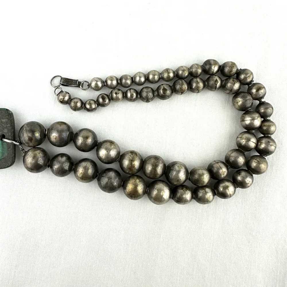 Early Mexican Silver Pearl Necklace with Malachit… - image 10